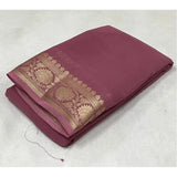 Generic Women's Crepe Chit Pallu Solid Saree With Unstitched Blouse 5.5Mtr (Peach)