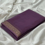 Generic Women's Crepe Chit Pallu Solid Saree With Unstitched Blouse 5.5Mtr (Violet)