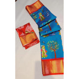 Generic Women's Digital Dolla Silk Printed Saree With Unstitched Blouse 5.5Mtr (Sky Blue)