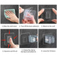 Six self-adhesive mop and broom holder clips holding cleaning tools securely
