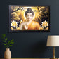 Lord Buddha wall painting with wooden frame showing serene Buddha meditation art