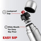 Close-up of stainless steel vacuum insulated water bottle surface and lid