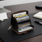 Interior accordion slots of zip card holder wallet for easy card access
