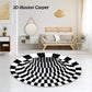 Round 3D optical illusion carpet with black and white pattern