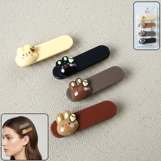 Set of four bunny face decorative snap hair clips for women and girls