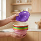 White background showcasing set of 6 colourful plastic bowls