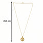 angled view of golden necklace chain and intricate pendant