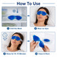 Blue cooling gel eye mask demonstrating use for puffy eyes relief