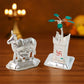 Silver-plated Kamdhenu cow and Tulsi plant pair ideal for pooja and home decor