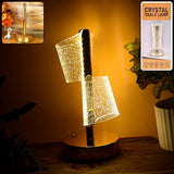 Crystal LED Double Shade Table Lamp with golden base shining brightly