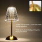 Side view of USB rechargeable crystal table lamp with elegant shade