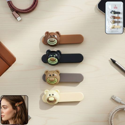 Cute bear face decorative hair clip with snap mechanism