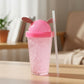 Close-up of bunny ear lid with secure straw on sipper water bottle