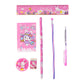Complete pink kids stationery set displayed with all items