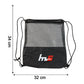 Dimensions of the foldable mesh drawstring gym sack for easy storage.