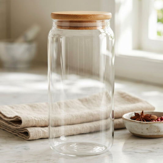 Kitchen canister with wooden bamboo lid for freshness