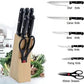 Cutlery knife block set with ergonomic handles and tempered steel blades