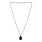Close-up of men's stainless-steel box chain design on pendant necklace