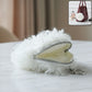 Soft fluffy mini coin purse close-up showing faux fur texture and zipper