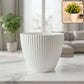 White ribbed flower pot with wide mouth indoor planter