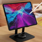 Metal tablet stand supporting a tablet in multiple angles
