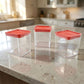 Close-up of airtight lids on three-piece food storage containers