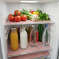 Transparent fridge mats protecting multiple refrigerator shelves from food stains