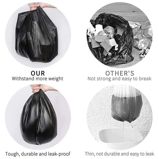Close-up of a durable black trash bag, highlighting its strong material.