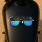 Close-up of premium metal frame on polarized aviator sunglasses