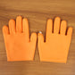 Full view of orange silicone gloves with finger protector