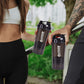 Side view of supplement protein shaker bottle with multiple compartments