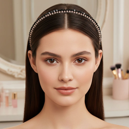 Stylish black stone hair accessory adding glamour