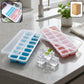 Plastic ice cube tray with lid designed for freezer use