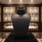 Front view of black mannequin bust necklace display stand highlighting necklaces in India