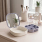 Jewelry box with compartments and mirror in use