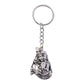 Front view of silver finish Bal Krishna metal keychain highlighting ornate details