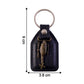 Compact leather and metal sword keychain held in hand