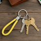 Close-up of a braided loop keychain with sturdy metal ring