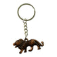 Side profile of durable metal lion keychain illustrating its sturdy build