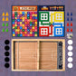 3-in-1 wooden board game set featuring Ludo, Snakes & Ladders on a durable wooden board