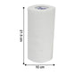 Dimensions of kitchen roll showing 18 cm by 18 cm sheet size