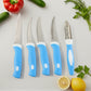 Detailed shot of durable stainless steel knife blades with ergonomic plastic handles.