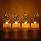Side view of a golden leaf LED candle, demonstrating its battery compartment and on/off switch.
