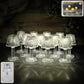 Crystal style LED table lamp with warm yellow glow on a table