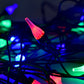 Multi-color LED string light displaying energy-efficient bulbs on flexible wire