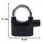 Hand holding the Security Alarm Padlock, showing its size and ergonomic grip.