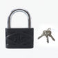 Heavy Duty Padlock securing a sturdy metal gate, demonstrating real-world application.