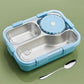 Stainless steel lunch box displayed with other meal prep items for size comparison