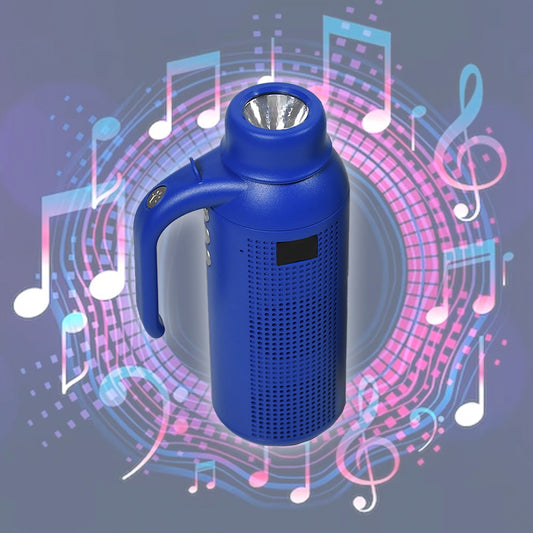 Sleek black portable Bluetooth speaker showcasing its robust design.