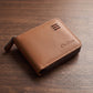 Man holding zip-around card holder wallet comfortably